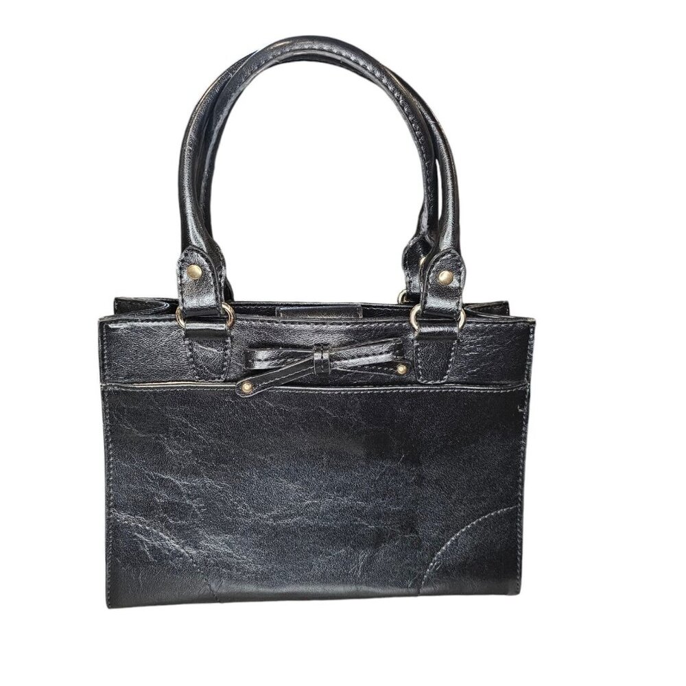 Y2K Vegan Leather Black Mini Bag Handbag Purse Bow Classic Preppy
